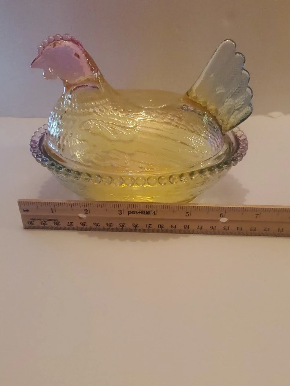 Iridescent Rainbow Glass Hen On Nest Dish (Lg)